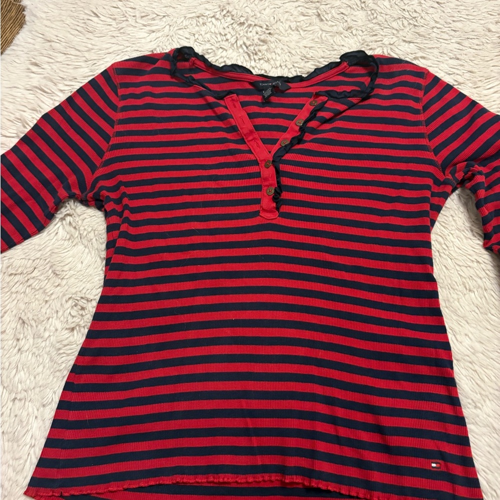 Tommy Hilfiger Red and Navy Striped Top
